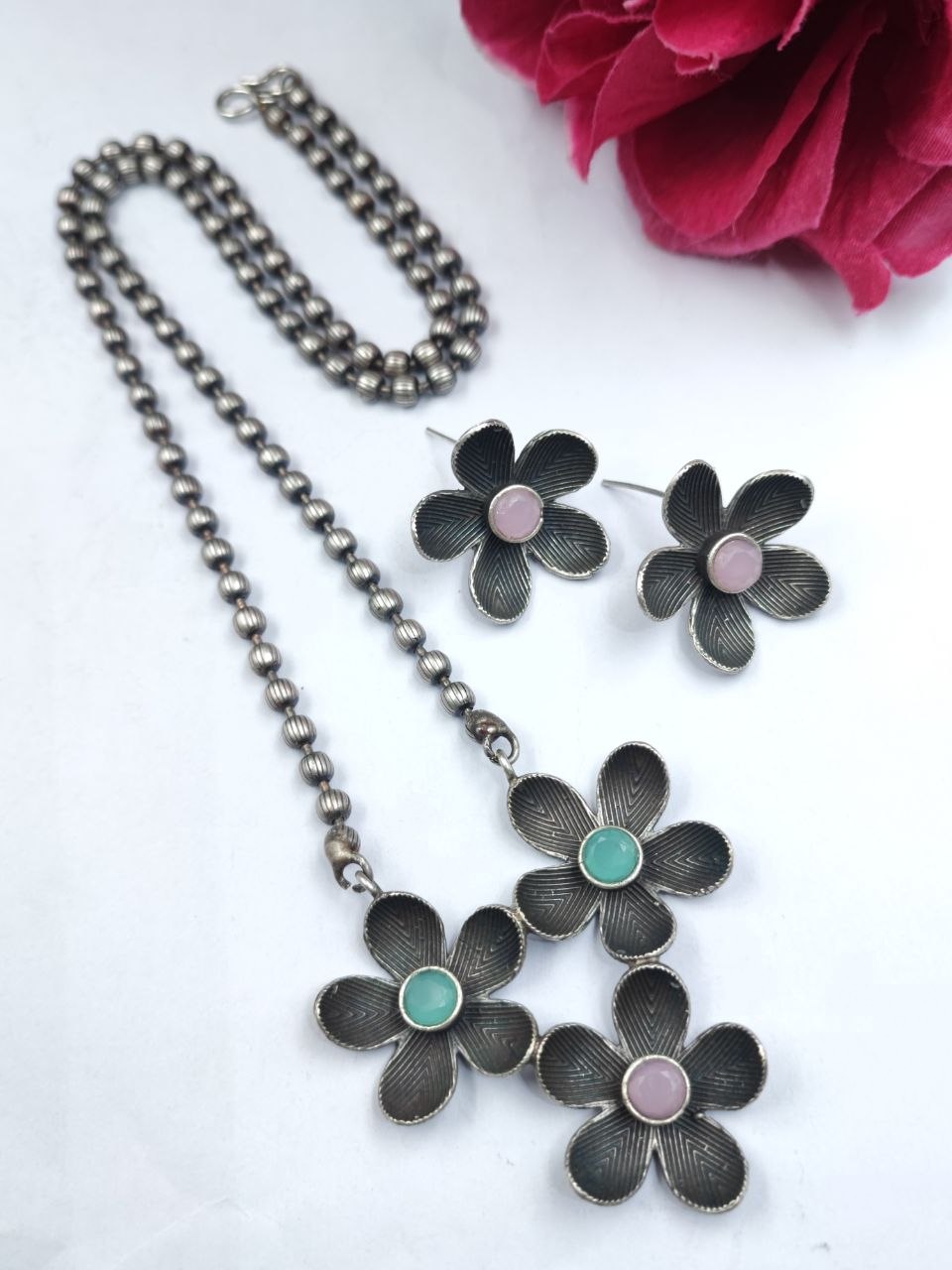 Designer Flower Necklace Set Jewelry for Beautiful Party Wear Look 2 Flower Necklace Set stylish brass jewelry design