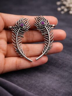 Silver Peacock Earcuff stylish brass jewelry design