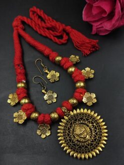 Floral Beads Thread Necklace stylish brass jewelry design