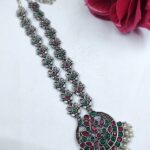 Designer Floral Art Necklace Traditional Jewelry for Light Weight Ethnic Style - "Green-Red"