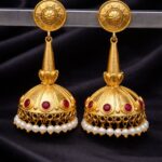 Gold Plated Jhumka Earring Dazzling Jewelry for Traditional Look - "Red"