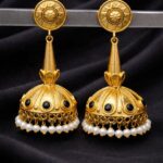 Gold Plated Jhumka Earring Dazzling Jewelry for Traditional Look - "Black"