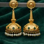 Gold Plated Jhumka Earring Dazzling Jewelry for Traditional Look - "Green"