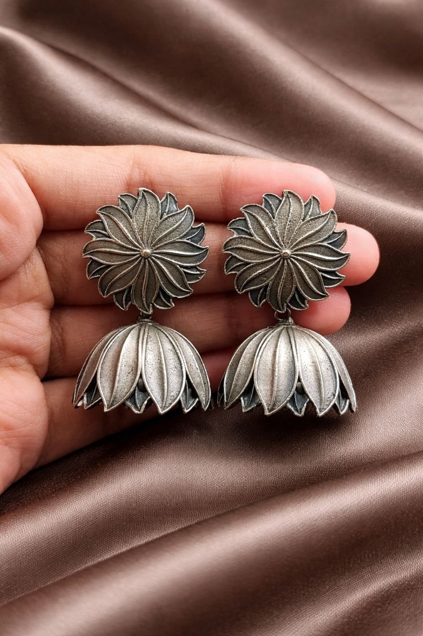Dangler Lotus Jhumka Earring Traditional Jewelry for Gorgeous Look 1 Lotus Jhumka Earring stylish brass jewelry design
