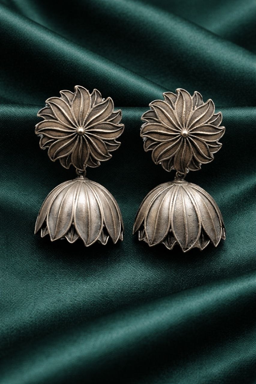 Dangler Lotus Jhumka Earring Traditional Jewelry for Gorgeous Look 2 Lotus Jhumka Earring stylish brass jewelry design