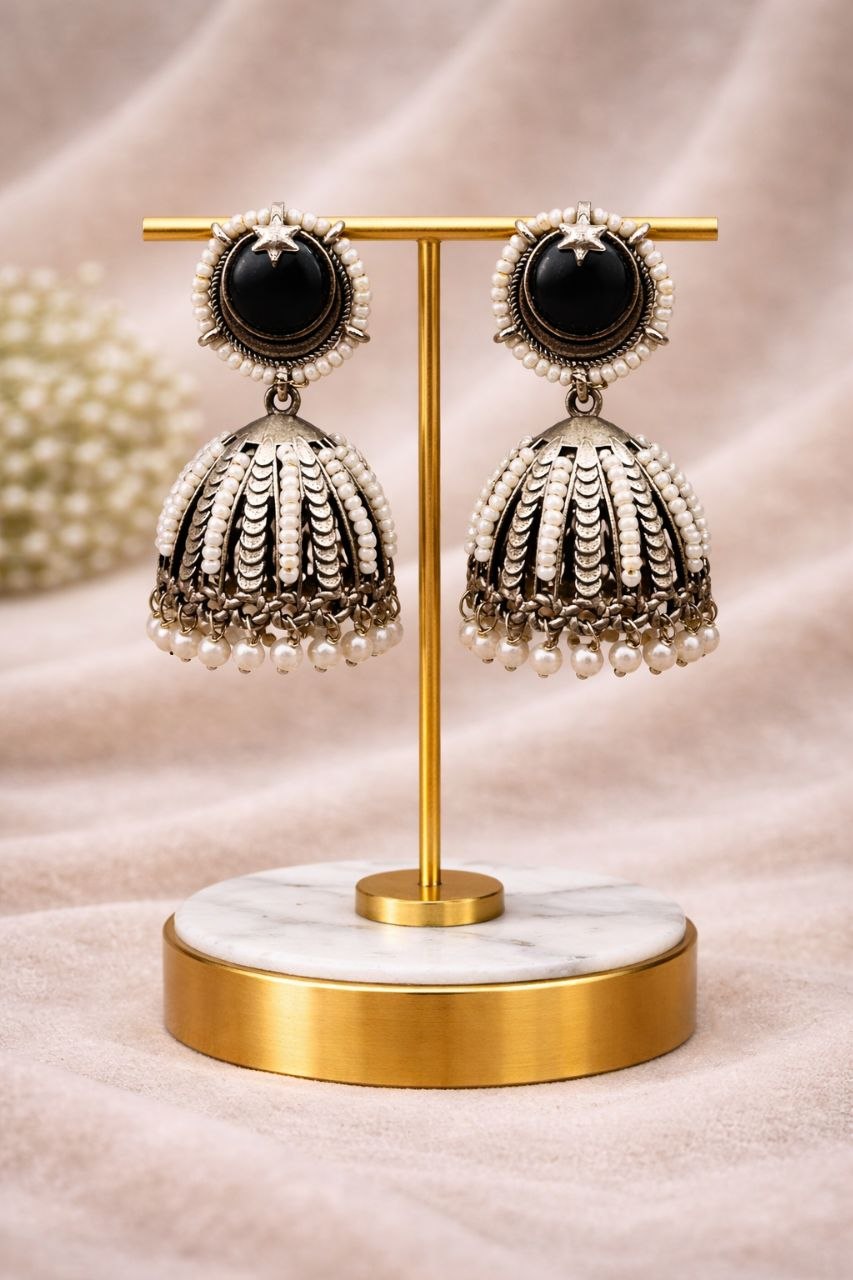 Oxidized Jhumka Earring Ethnic Jewelry for Pearl Work Detailing 9 Oxidized Jhumka Earring stylish brass jewelry design