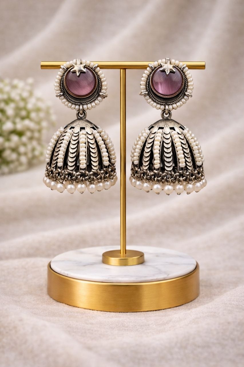 Oxidized Jhumka Earring Ethnic Jewelry for Pearl Work Detailing 8 Oxidized Jhumka Earring stylish brass jewelry design
