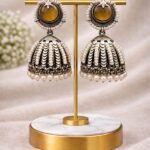 Oxidized Jhumka Earring Ethnic Jewelry for Pearl Work Detailing - "Yellow"