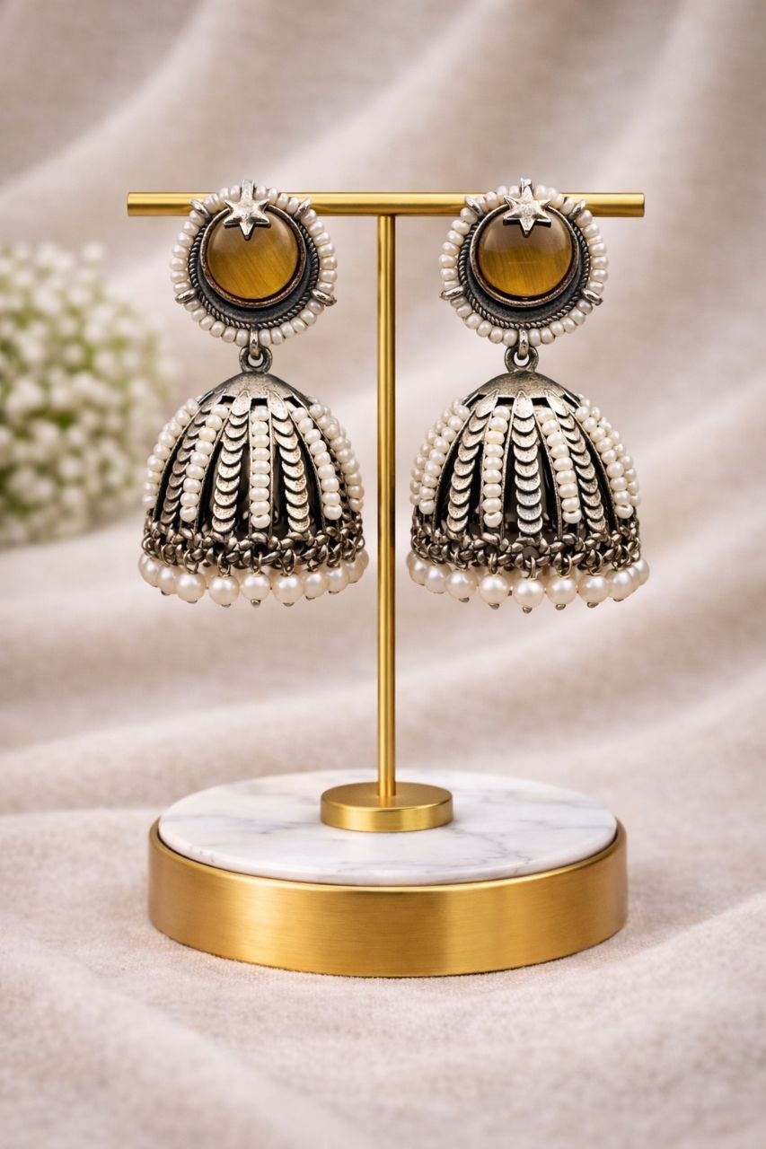 Oxidized Jhumka Earring Ethnic Jewelry for Pearl Work Detailing 7 Oxidized Jhumka Earring stylish brass jewelry design