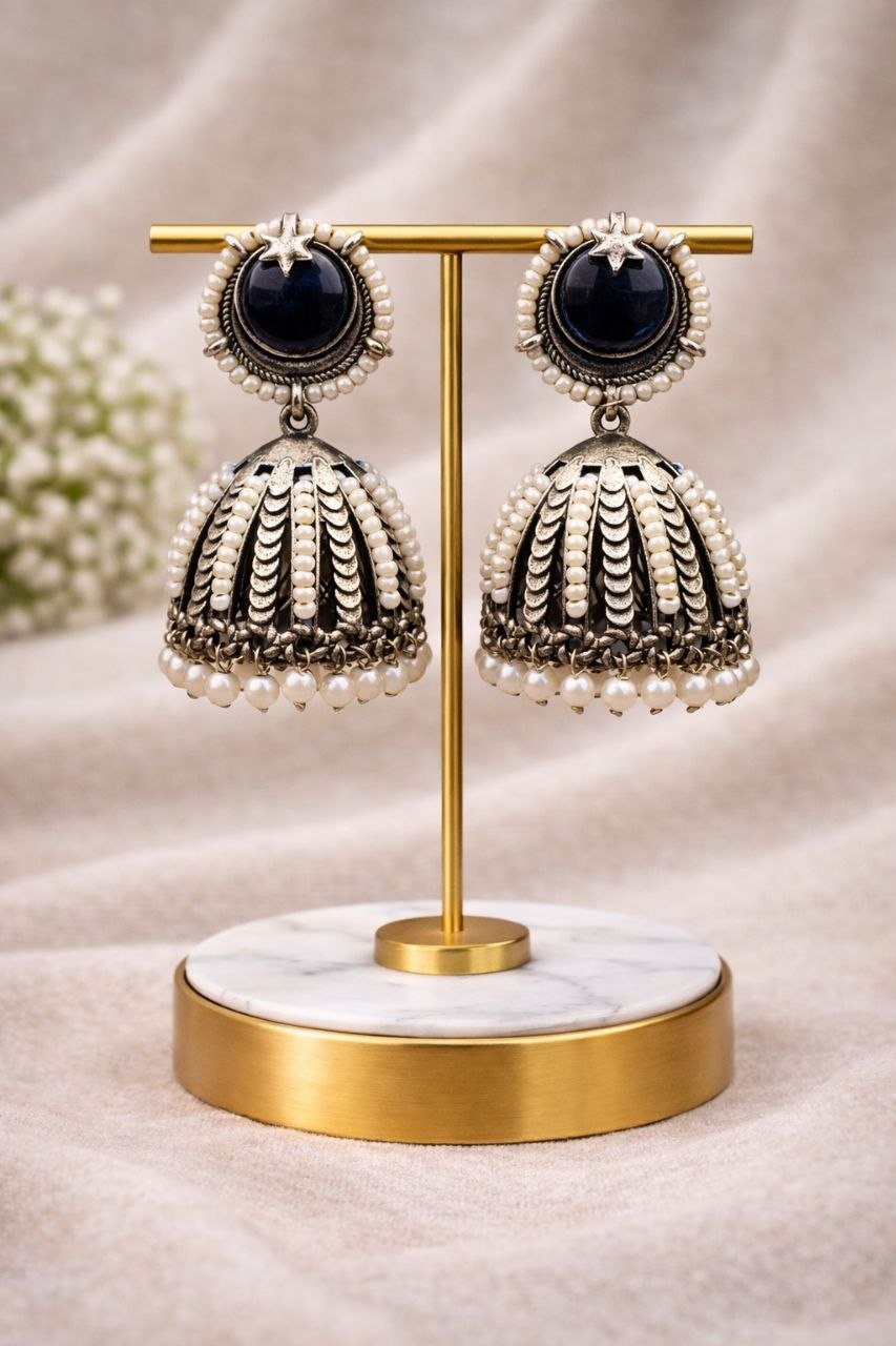 Oxidized Jhumka Earring Ethnic Jewelry for Pearl Work Detailing 6 Oxidized Jhumka Earring stylish brass jewelry design