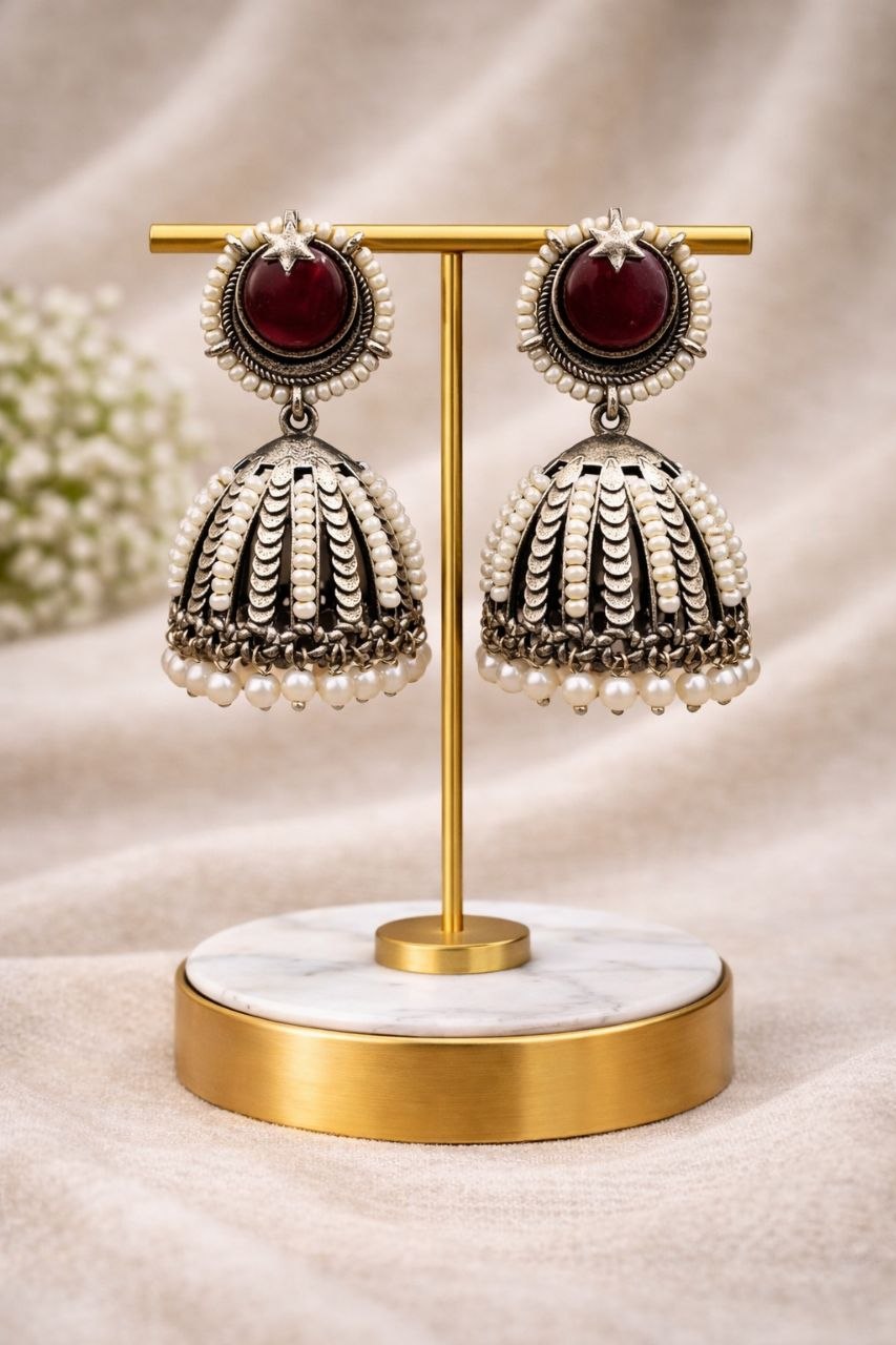 Oxidized Jhumka Earring Ethnic Jewelry for Pearl Work Detailing 5 Oxidized Jhumka Earring stylish brass jewelry design