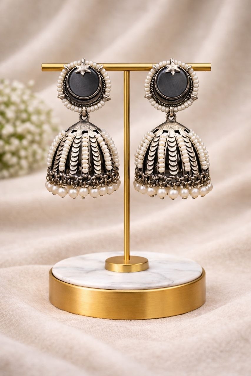 Oxidized Jhumka Earring Ethnic Jewelry for Pearl Work Detailing 4 Oxidized Jhumka Earring stylish brass jewelry design
