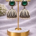 Oxidized Jhumka Earring Ethnic Jewelry for Pearl Work Detailing - "MInt"