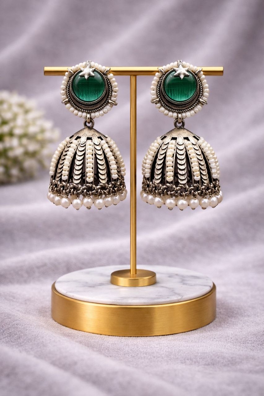 Oxidized Jhumka Earring Ethnic Jewelry for Pearl Work Detailing 3 Oxidized Jhumka Earring stylish brass jewelry design