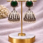 Oxidized Jhumka Earring Ethnic Jewelry for Pearl Work Detailing - "Green"