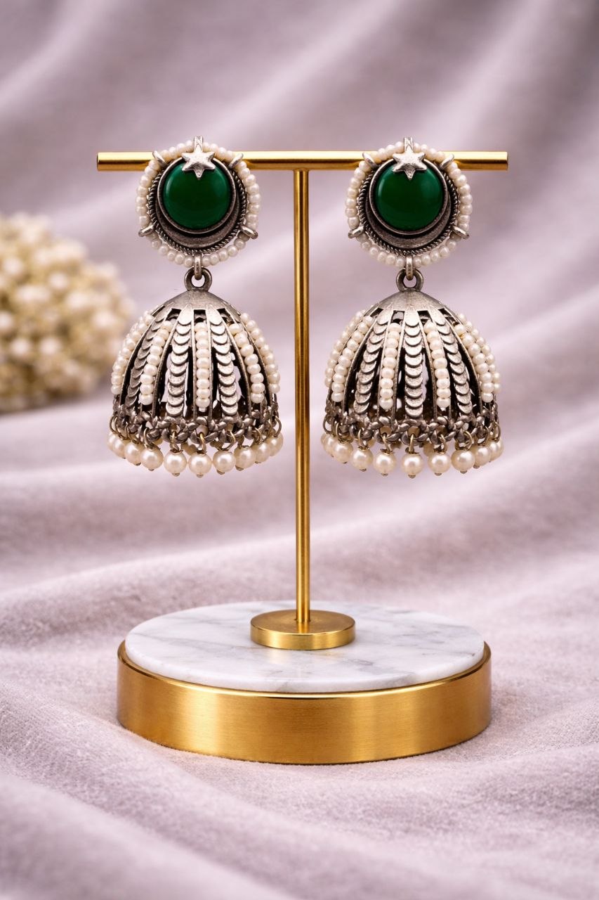 Oxidized Jhumka Earring Ethnic Jewelry for Pearl Work Detailing 2 Oxidized Jhumka Earring stylish brass jewelry design