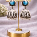 Oxidized Jhumka Earring Ethnic Jewelry for Pearl Work Detailing - "Aqua"