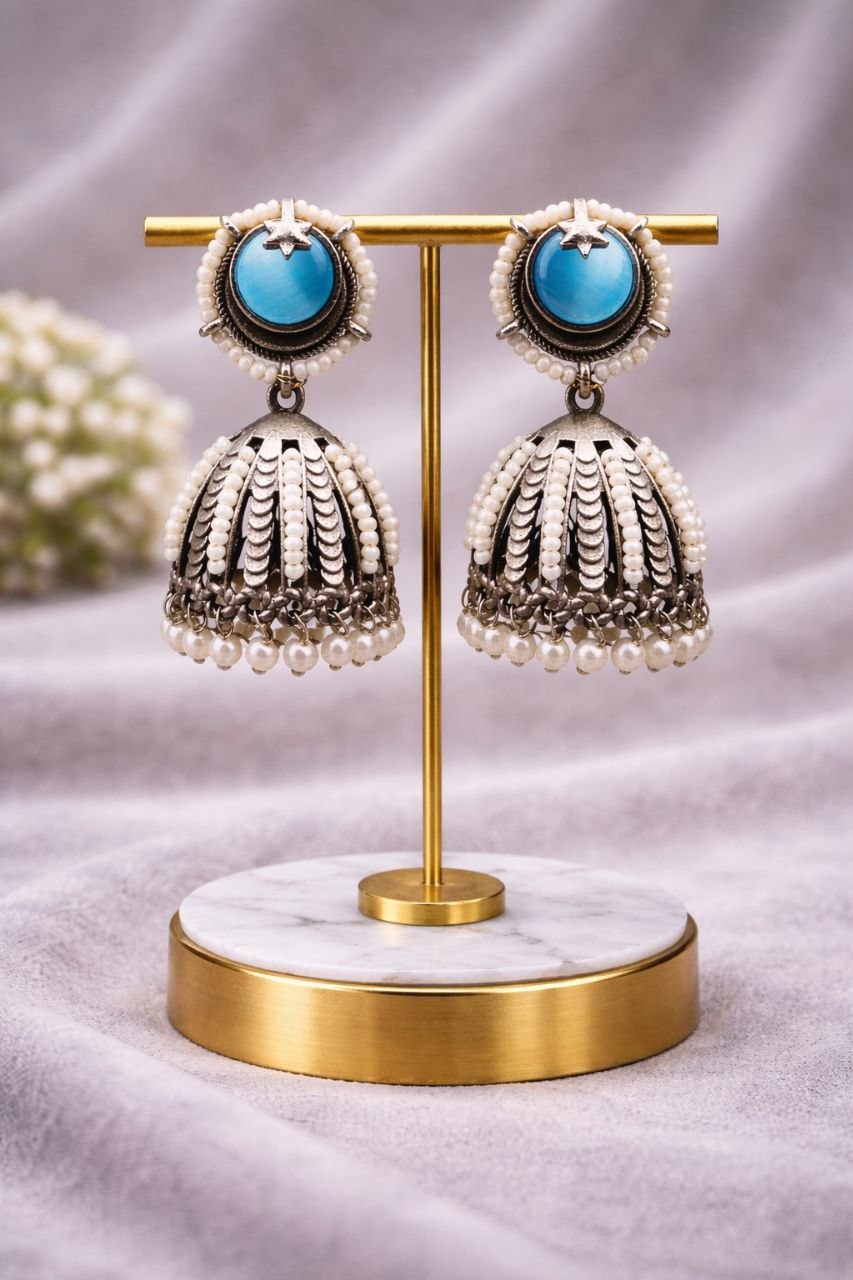 Oxidized Jhumka Earring Ethnic Jewelry for Pearl Work Detailing 1 Oxidized Jhumka Earring stylish brass jewelry design