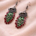 Handmade Peacock Earring Light Weight Jewelry for Gorgeous Look - "Green-Red"