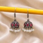 Elegant Jhumki Earring Jewelry for Light Weight Party Look - "Red"