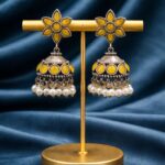 Silver Jhumka Earring Traditional Jewelry for Pearl Work Detailing - "Yellow"