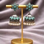 Silver Jhumka Earring Traditional Jewelry for Pearl Work Detailing - "MInt"