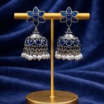 Silver Jhumka Earring Traditional Jewelry for Pearl Work Detailing - Blue