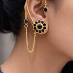 Floral Handmade Earcuff Artistic Jewelry for Beautiful Ethnic Look - "Black"