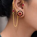 Floral Handmade Earcuff Artistic Jewelry for Beautiful Ethnic Look - "Red"