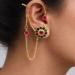 Floral Handmade Earcuff Artistic Jewelry for Beautiful Ethnic Look - "Red-Green"