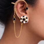 Floral Handmade Earcuff Artistic Jewelry for Beautiful Ethnic Look - Black white