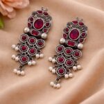 Dangler Silver Earring Stylish Jewelry for Beautiful Party Look - "Red"