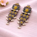 Dangler Silver Earring Stylish Jewelry for Beautiful Party Look - "Yellow"