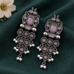 Dangler Silver Earring Stylish Jewelry for Beautiful Party Look - ''BabyPink''