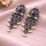 Dangler Silver Earring Stylish Jewelry for Beautiful Party Look - "Black"