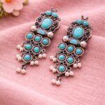 Dangler Silver Earring Stylish Jewelry for Beautiful Party Look - "Aqua"