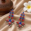 Silver Leaf Meena Kari Earring stylish brass jewelry design