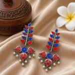 Silver Leaf Meena Kari Earring Traditional Jewelry for Beautiful Stylish Look - Blue red