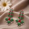 Silver Leaf Meena Kari Earring stylish brass jewelry design