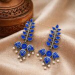 Silver Leaf Meena Kari Earring Traditional Jewelry for Beautiful Stylish Look - Blue