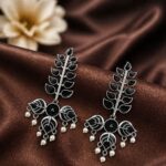 Silver Leaf Meena Kari Earring Traditional Jewelry for Beautiful Stylish Look - "Black"