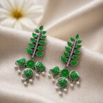 Silver Leaf Meena Kari Earring Traditional Jewelry for Beautiful Stylish Look - "Green"