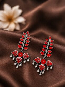 Silver Leaf Meena Kari Earring stylish brass jewelry design