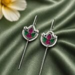 Designer Meena Kari Earcuff Elegant Jewelry for Beautiful Look - "Red-Green"