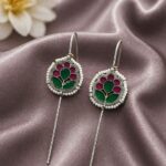 Floral Meena Kari Earcuff Light Weight Jewelry for Party Look - "Red-Green"