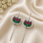 Silver Meena Kari Earcuff Elegant Traditional Jewelry for Beautiful Ethnic Look - "Green"