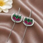 Silver Meena Kari Earcuff Elegant Traditional Jewelry for Beautiful Ethnic Look - "Red"