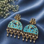 Handmade Meena Kari Earring Traditional Jewelry for Beautiful Pearl Work Detailing - "Aqua"