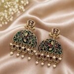 Handmade Meena Kari Earring Traditional Jewelry for Beautiful Pearl Work Detailing - "Green"