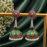 Beautiful Meena Kari Jhumka Earring Traditional Jewelry for Stylish Look - "Green"